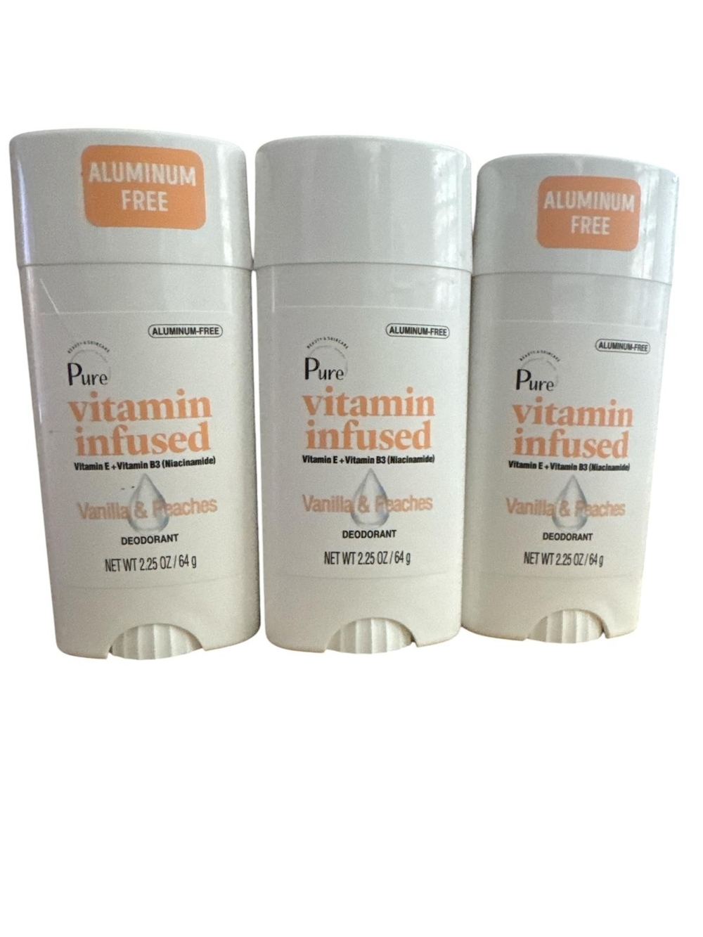 Pur Vitamin Infused Vanilla & Peaches Deodorant Trio - White & Peach Accents